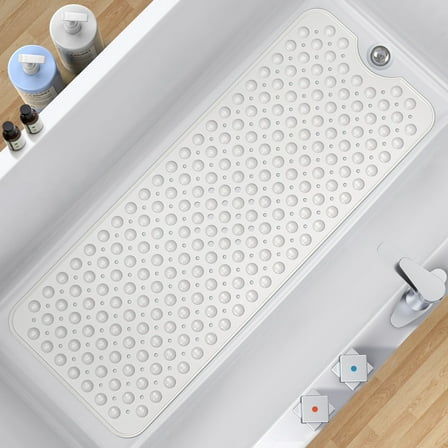 GPED Bathtub and Shower Mats, Extra Long Non-Slip Bath Mat 39 x 16 Inch, Machine Washable Bath Tub Mat with Suction Cups & Drain Holes for Bathroom White