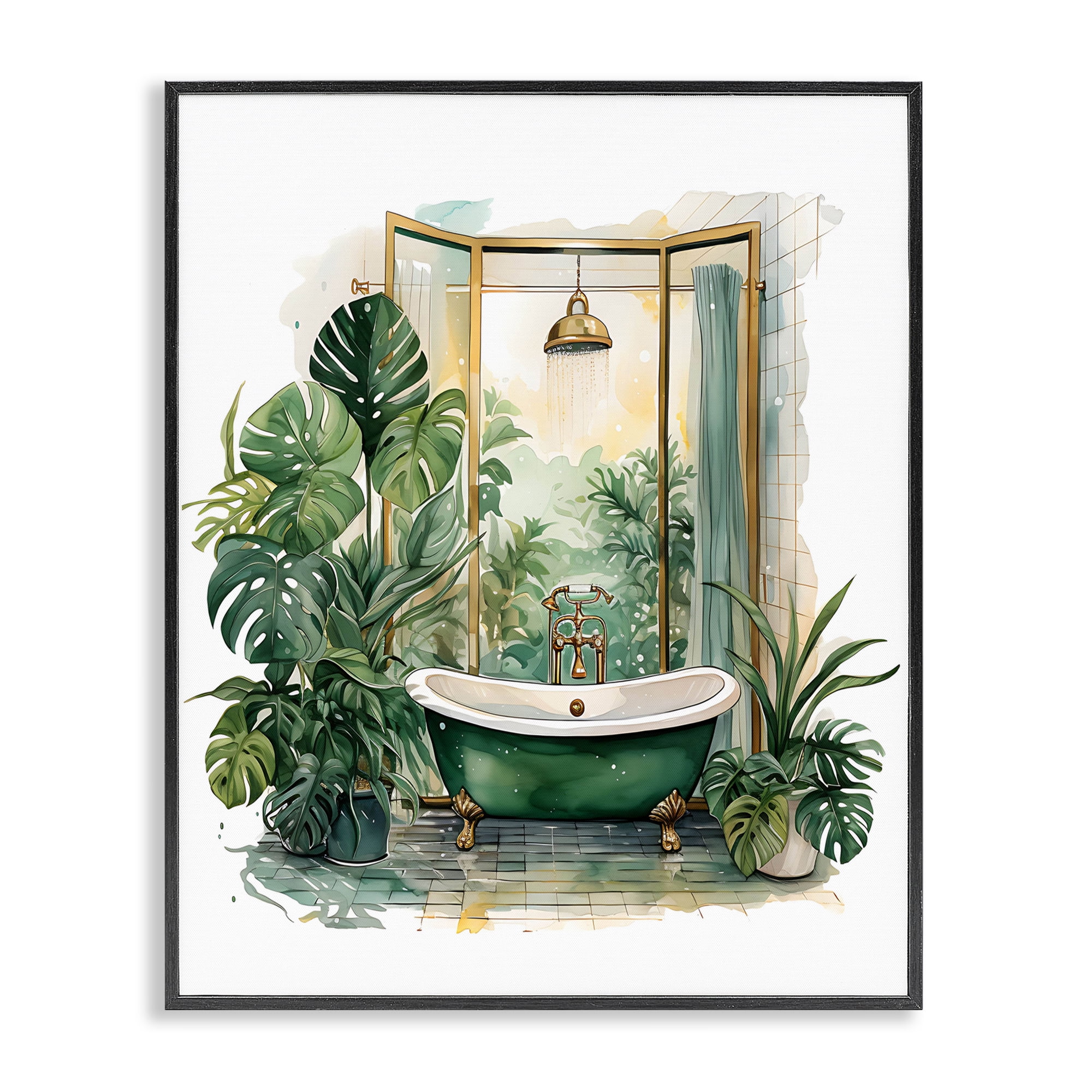 Bathtub in Tropical Oasis Black Framed Giclee Art, design by Lettered and Lined