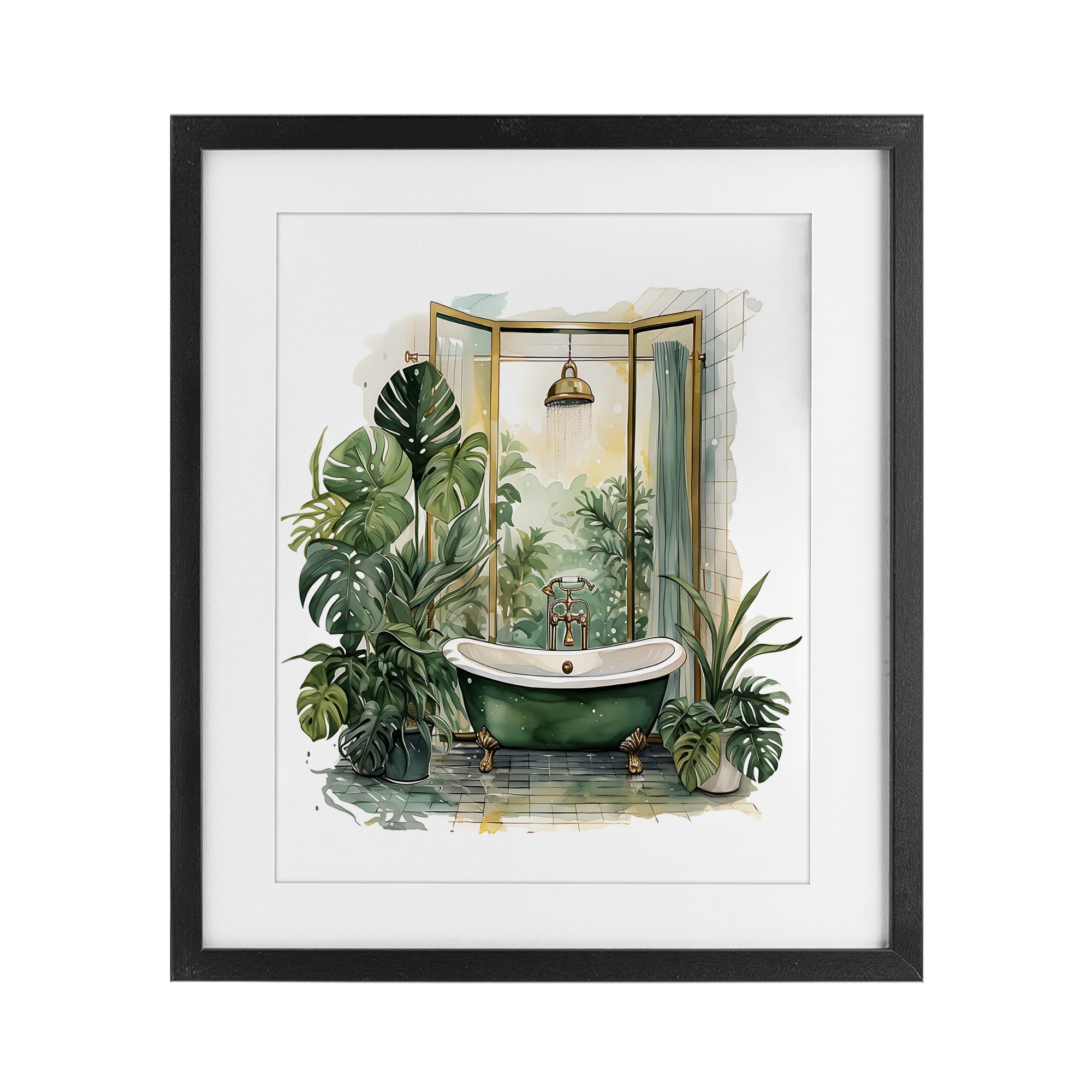 Bathtub in Tropical Oasis Black Framed Print Under Glass, design by Lettered and Lined