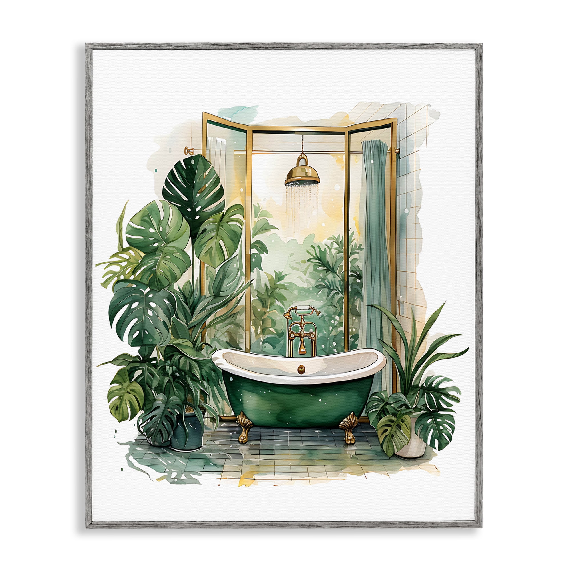 Bathtub in Tropical Oasis Gray Framed Giclee Art, design by Lettered and Lined