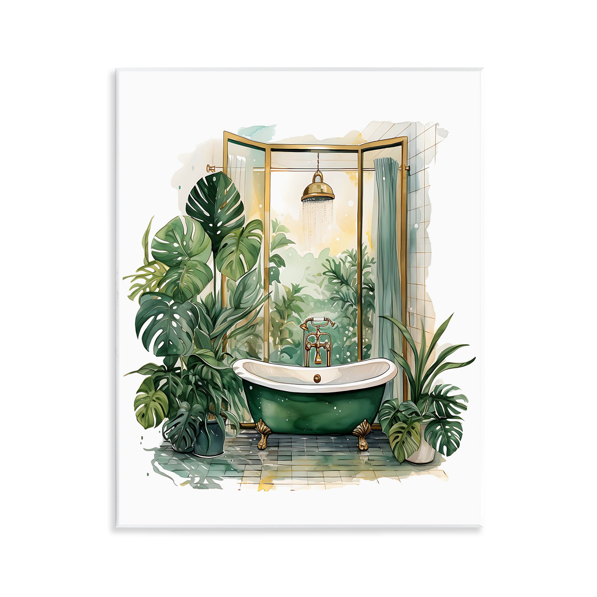 Bathtub in Tropical Oasis Wall Plaque Art, design by Lettered and Lined