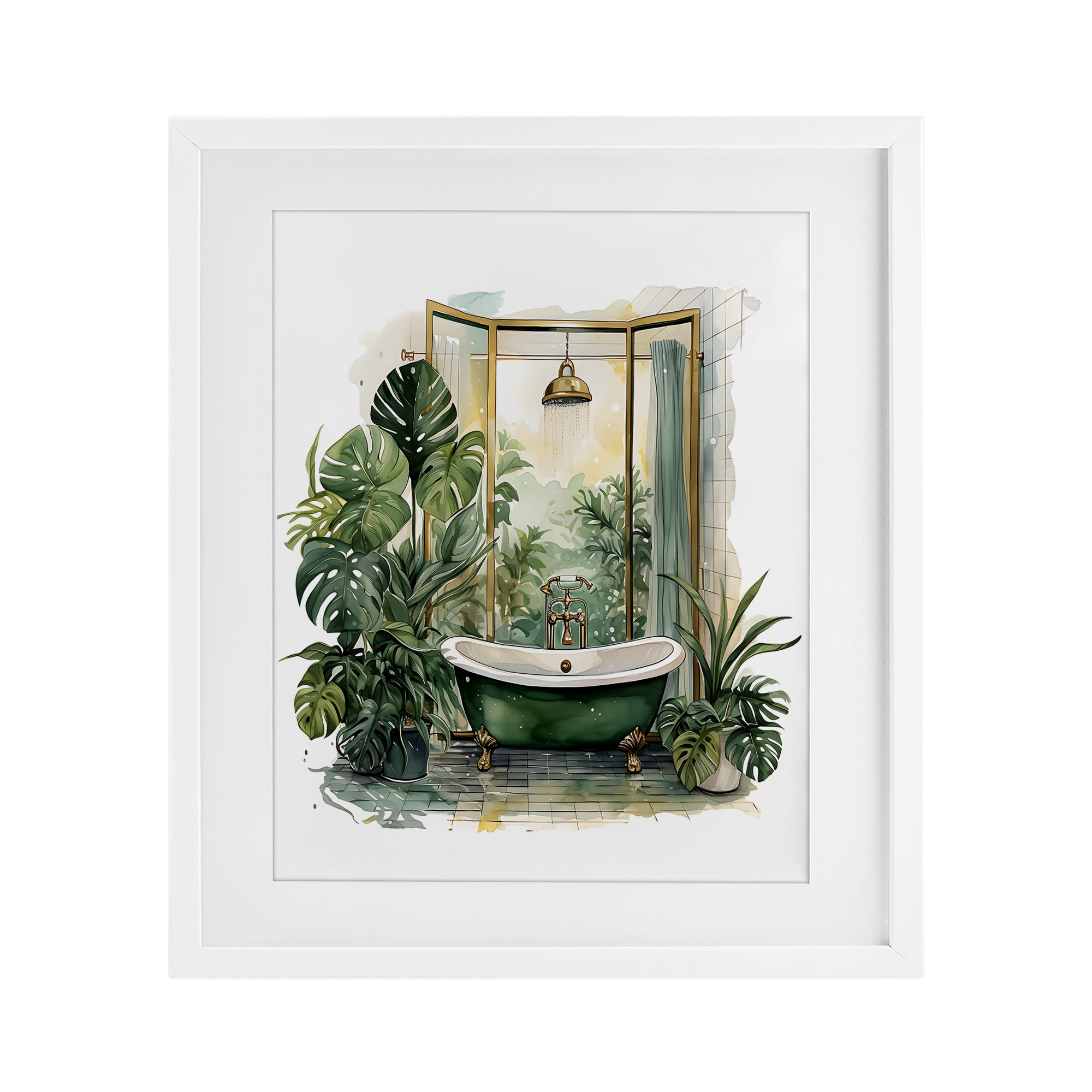 Bathtub in Tropical Oasis White Framed Print Under Glass, design by Lettered and Lined
