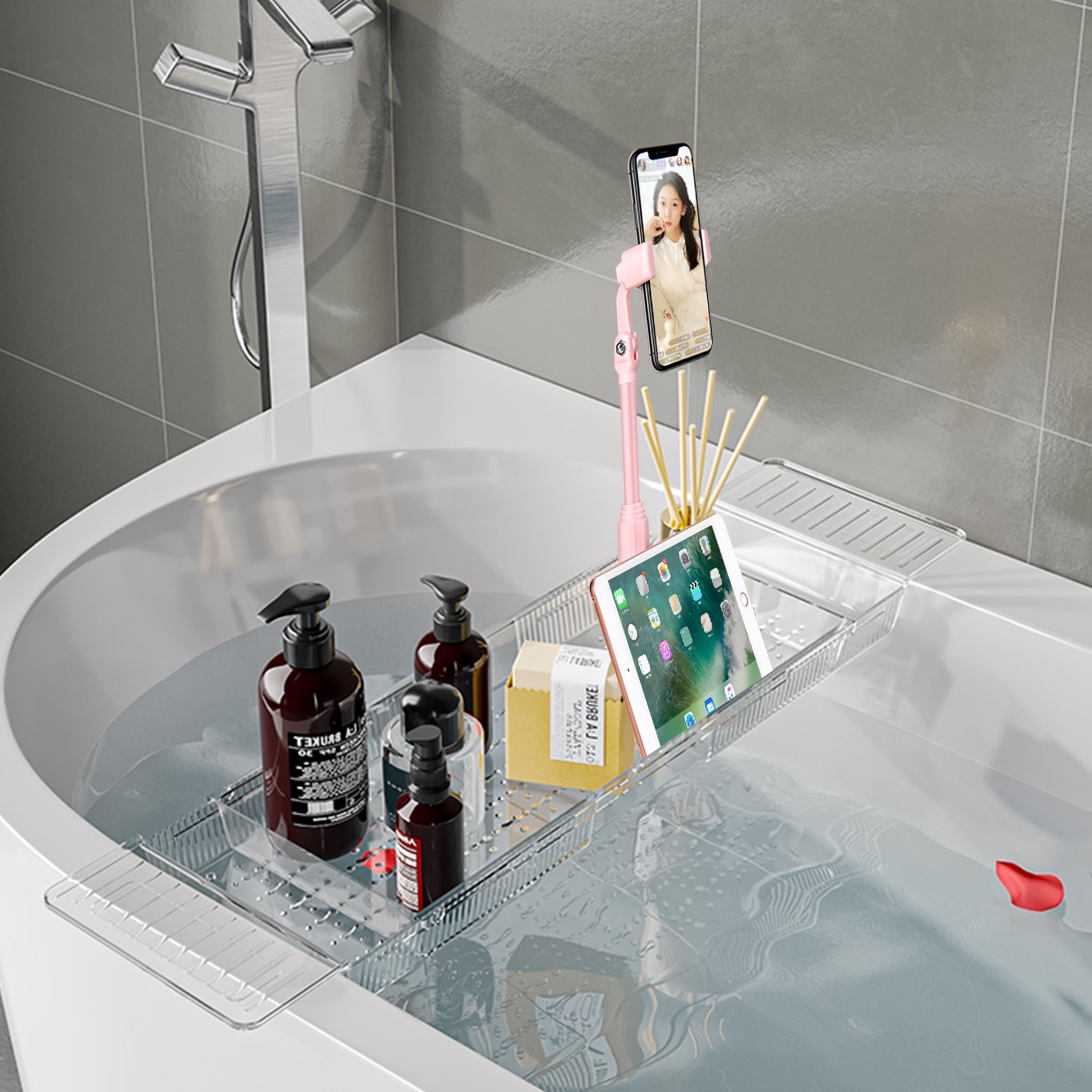 Acrylic Bathtub Tray Bathroom Over the Tub Storage Rack Caddy Shelf w/  Handle