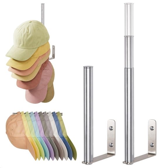 Bathway 2 Pack Hat Racks for Baseball Caps, Stainless Steel Hat Organizer for Baseball Cap, Hat Holder Storage Organizer, Hat Hanger Strong Adhesive/Wall Drilled for Door, Bedroom, Closet, Silver