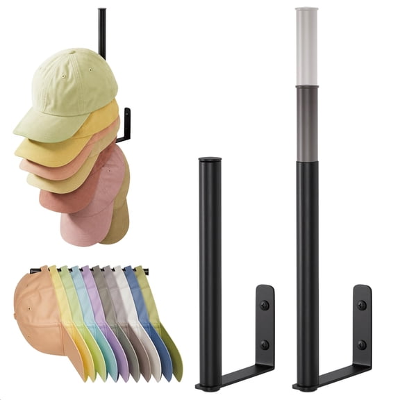 Bathway 2 Pack Hat Racks for Baseball Caps, Stainless Steel Hat Organizer for Baseball Cap, Hat Holder Storage Organizer, Hat Hanger Wall Drilled for Door, Bedroom, Closet, Black