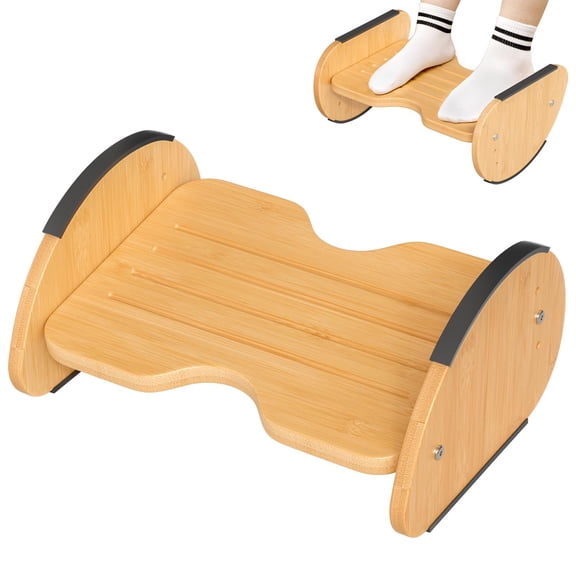 Bathway Bamboo Foot Rest for Under Desk at Work, 2-in-1 Reversible Rocking Footrest Adjustable Foot Stool, Ergonomic Footrest for Under Gaming Desk, Feet Support Leg Footstools for Home Office