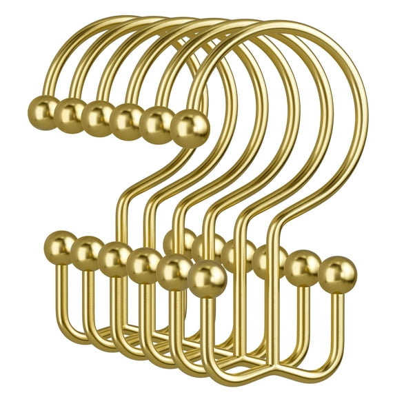 Bathway Gold Shower Curtain Hooks, 12PCS Minimalist Simple Double Shower Curtain Rings, Rust-Resistant Metal Shower Hooks Shower Curtain Hangers, Shower Rings for Bathroom Shower Rods Curtains
