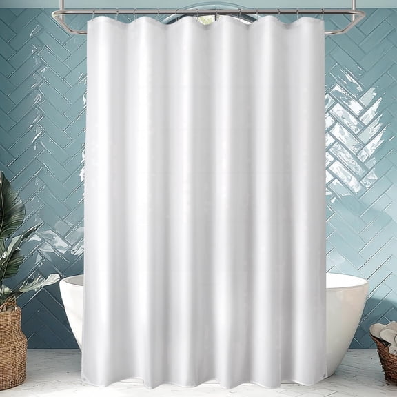 Bathway Long Shower Curtain Liner Washable,72x80 Inches, White Shower Liner Fabric with 2 Magnets, Polyester Long Bathroom Shower Curtain Liner Waterproof Soft Lightweight, White