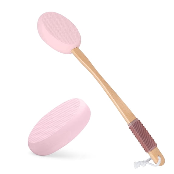 Bathway Lotion Applicator for Back, Feet, 2 Replacement Pads with 17" Curved Handle, Back Sunscreen Applicator for Kids, Elderly, Women, Apply Cream Medicine Moisturizer Tanner, Pink