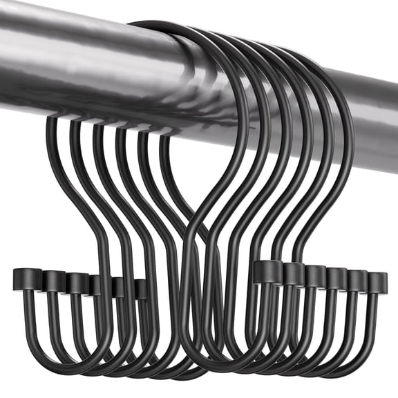 Bathway Shower Curtain Hooks Black Shower Curtain Rings, Simple Double Hook Shower Curtain Hooks Rust Proof, Smooth Sturdy Metal Shower Hooks for Shower Curtain Rod, 12Pcs Shower Rod Hooks