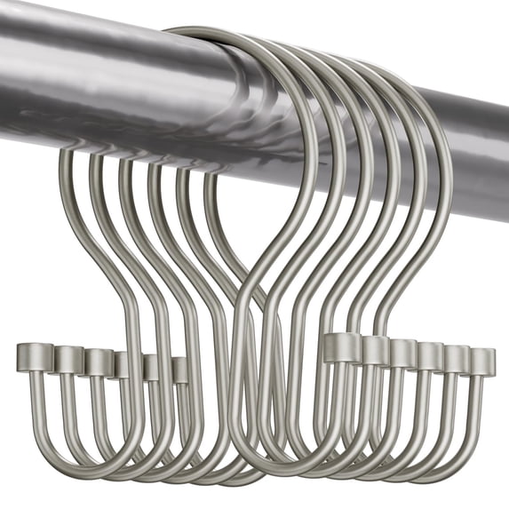 Bathway Shower Curtain Hooks Matte Nickel Shower Curtain Rings with Cylindrical Design, 12Pcs Metal Shower Curtain Hooks Rust Proof, Smooth Glide Double Shower Hooks Rings for Shower Curtain
