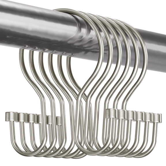 Bathway Shower Curtain Hooks Nickel Shower Curtain Rings with Cylindrical Design, 12Pcs Metal Shower Curtain Hooks Rust Proof, Smooth Glide Double Shower Hooks Rings for Shower Curtain