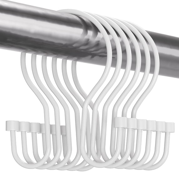 Bathway Shower Curtain Hooks White Shower Curtain Rings with Cylindrical Design, 12Pcs Metal Shower Curtain Hooks Rust Proof, Smooth Glide Double Shower Hooks Rings for Shower Curtain