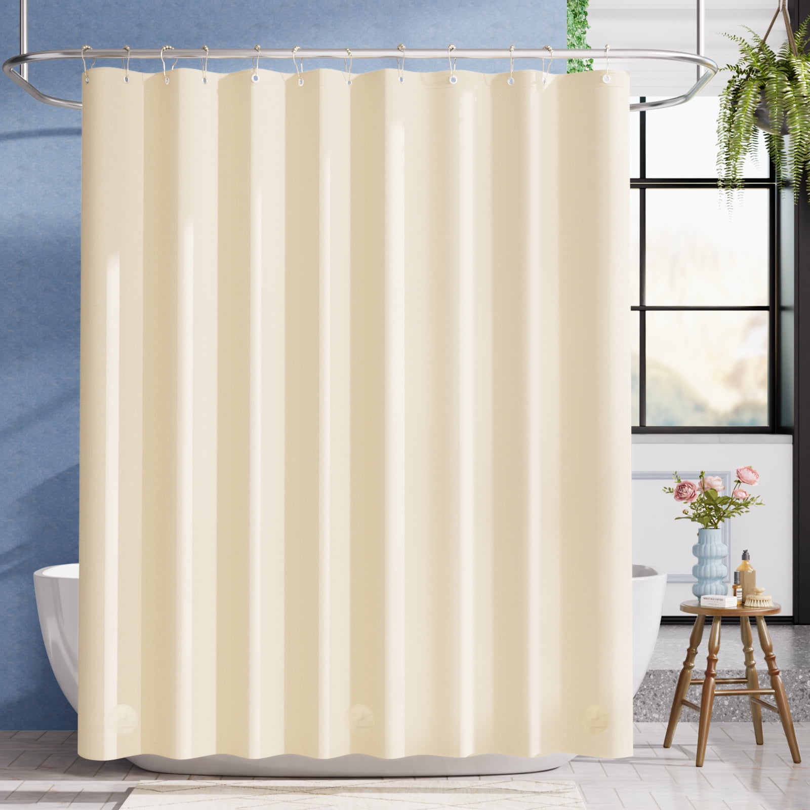 Bathway Shower Curtain Liner, 72"W x 72"L Waterproof PEVA Plastic Shower Curtain Liner for Bathroom with Magnets, Beige
