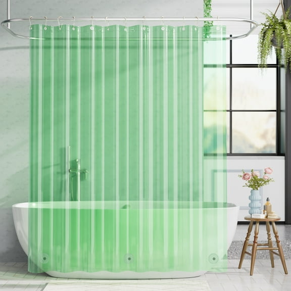 Bathway Shower Curtain Liner, 72"W x 72"L Waterproof PEVA Plastic Shower Curtain Liner for Bathroom with Magnets, Clear Mint Green