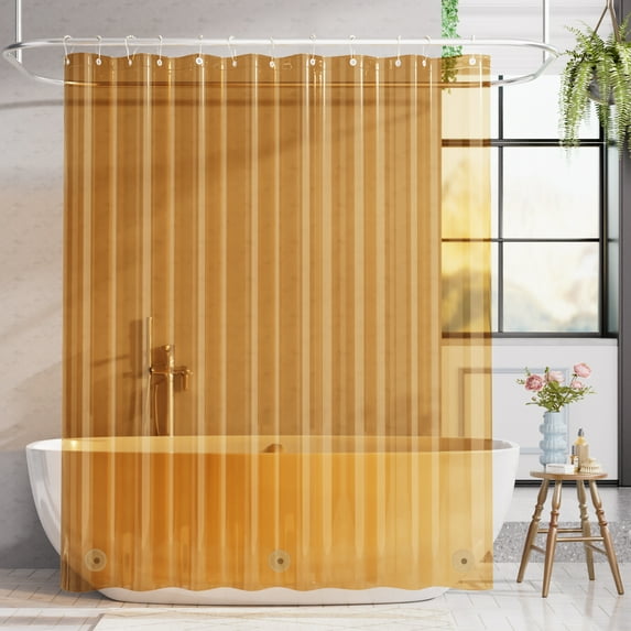 Bathway Shower Curtain Liner, 72"W x 72"L Waterproof PEVA Plastic Shower Curtain Liner for Bathroom with Magnets, Clear Orange