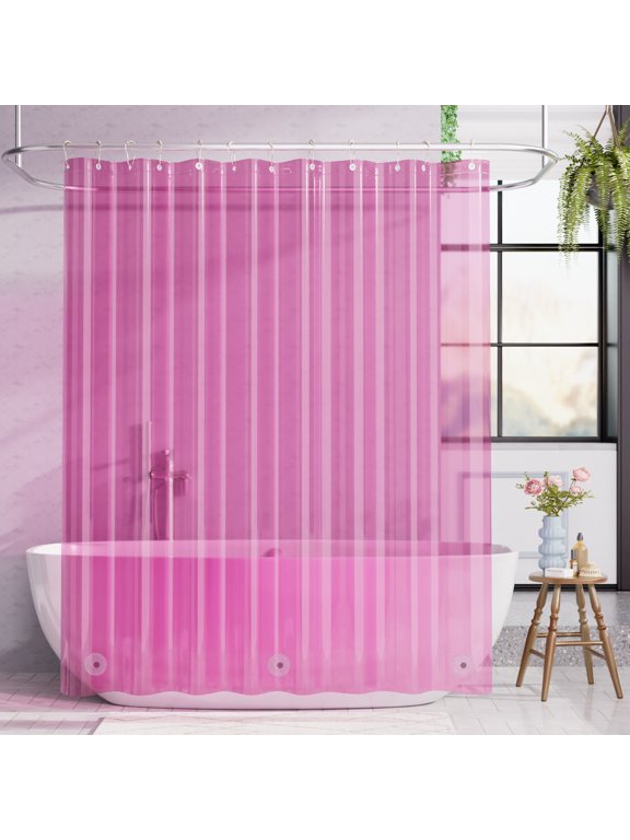 Shower Curtain Liner, 72"W x 72"L Waterproof PEVA Plastic Shower Curtain Liner for Bathroom with Magnets, Clear Pink