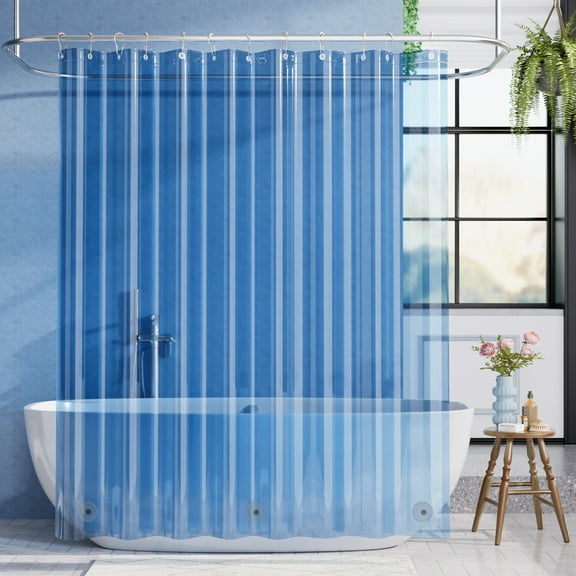 Bathway Shower Curtain Liner, 72"W x 78"L Waterproof PEVA Plastic Shower Curtain Liner for Bathroom with Magnets, Clear Blue