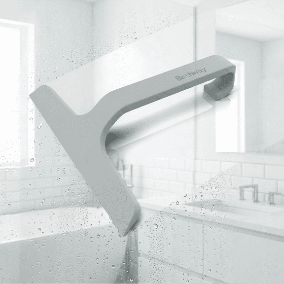 Bathway Shower Squeegee for Glass Doors, All-in-One Silicone Squeegee with Built-in Hook for Bathroom, Window, Mirror, Tile Wall, Car, Streak-Free Cleaner Tool, 10-Inch Grey