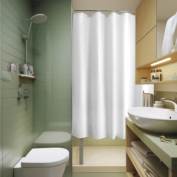 Bathway Small Stall Shower Curtain Liner Washable, 47x64 Inches, White Fabric Stall Shower Liner with 2 Magnets, Waterproof RV Shower Liner Soft Lightweight Polyester, White