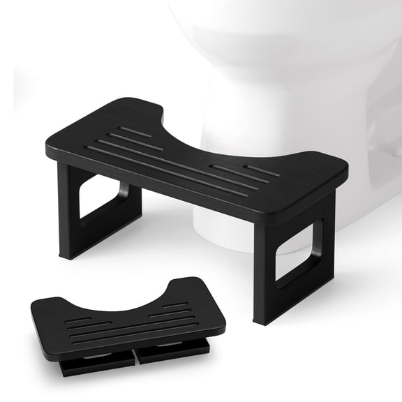 Bathway Squatting Potty Stool, Foldable Poop Stool, Bamboo Wood Toilet Stool Squat Adult, Black Foot Step Stools, Anti-Slip Pooping Stools for Bathroom, 6.8''