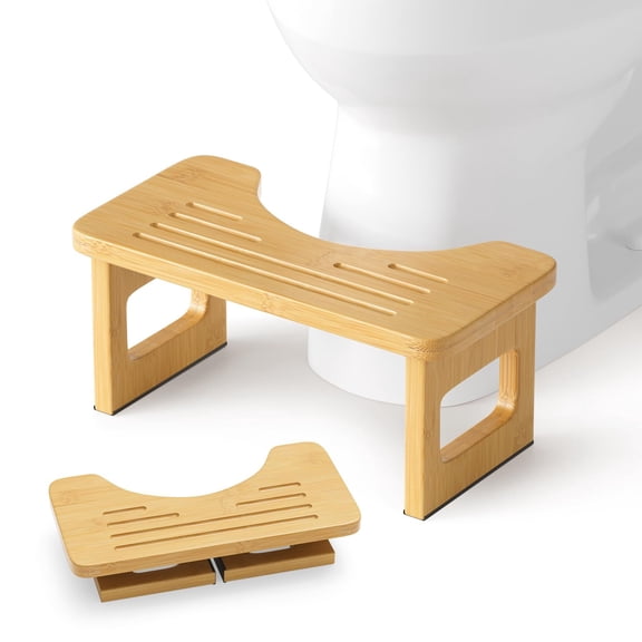 Bathway Squatting Potty Stool, Foldable Poop Stool, Bamboo Wood Toilet Stool Squat Adult, Black Foot Step Stools, Anti-Slip Pooping Stools for Bathroom, 6.9''