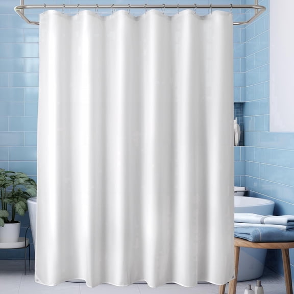 Bathway Waterproof Fabric Shower Curtain Liner Washable,72x74 Inches, Cloth Shower Liner with Magnets, White Shower Liner Soft Fabric, Lightweight Shower Curtain Liner