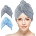 thumbnail image 1 of Bathwe Hair Towel Wrap for Women 2 Pack, Ultra Absorbent Twist Hair Turban Drying Cap Hair Wrap, Blue&Gray, 1 of 7