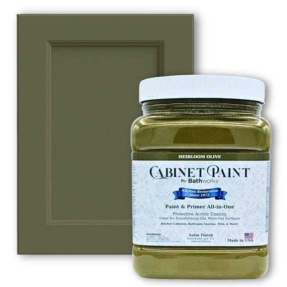 Bathworks Cabinet & Furniture Paint – Ready-to-Use, No Prep Required – American-Made, Low VOC, Smooth, Professional Finish (Heirloom Olive, 1 Quart)