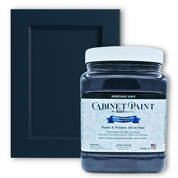 Bathworks Cabinet & Furniture Paint – Ready-to-Use, No Prep Required – American-Made, Low VOC, Smooth, Professional Finish (Heritage Navy, 1 Quart)