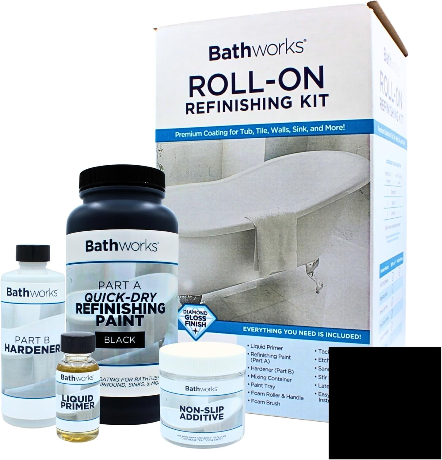 Bathworks DIY "Quick Dry" Black Bathtub & Tile Refinishing Kit w/Non