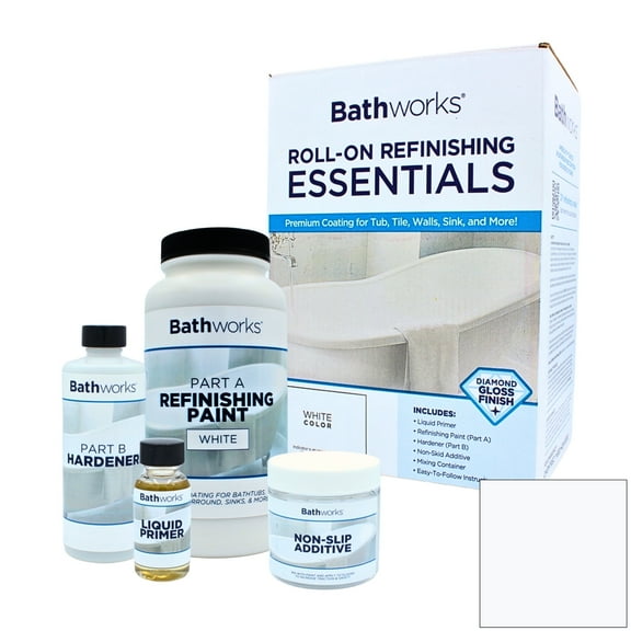 Bathworks Roll-On Tub and Tile Refinishing Kit, Non-Slip Protection, 22oz, White