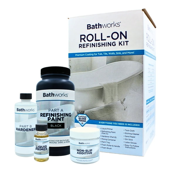 Bathworks Roll-On Application Tub and Tile Refinishing Kit with Non-Slip, Black