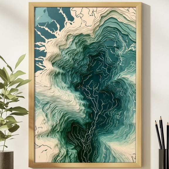 Bathymetric Layered Contour Elevation Abstract Map Hiking Poster