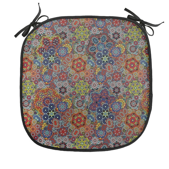 Batik Chair Seating Cushion, Vintage Combined Nested Paisley Motif Oriental Feminine Cultural Eastern Batik Theme, Soft Seat Pads for Office with Anti-slip Backing, 16"x16", Multicolor, by Ambesonne