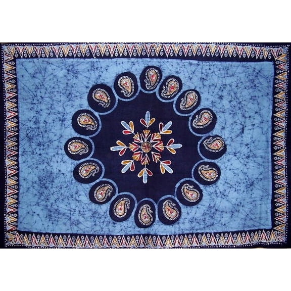 Batik Cotton Tablecloth 90" x 60" Blue
