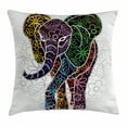 thumbnail image 1 of Batik Decor Throw Pillow Cushion Cover, Digital Big Elephant Figure with Floral Lines and Tribal Shapes Wild Life Image, Decorative Square Accent Pillow Case, 18 X 18 Inches, Multi, by Ambesonne, 1 of 2