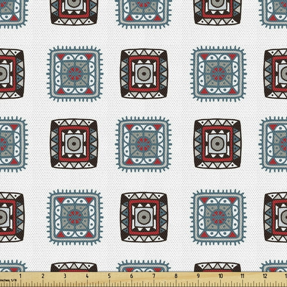 Ambesonne Batik Fabric by the Yard Upholstery, Aztec Ethnic Squares Minimal, 3 Yards, Multicolor