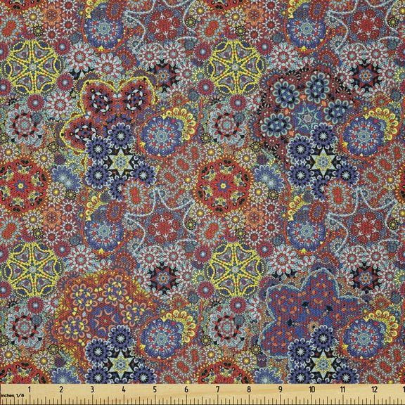 Batik Fabric by The Yard, Vintage Combined Nested Paisley Motif Oriental Feminine Cultural Eastern Batik Theme, Stretch Knit Fabric for Clothing Sewing and Arts Crafts, 3 Yards, Blue Red, by Ambesonne