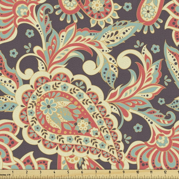 Ambesonne Batik Fabric by the Yard Upholstery, Vintage Paisley, 10 Yards, Multicolor