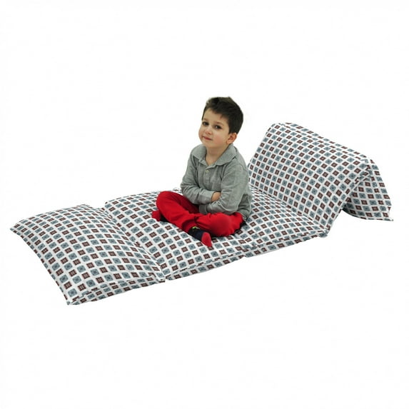 Batik Floor Pillow Lounger Cover, Geometric Square Shaped Lines Forms with Detail Folk Batik Image, Nap Mat Printed Fabric Case for 5 Pillows, 88" x 27", Multicolor, by Ambesonne