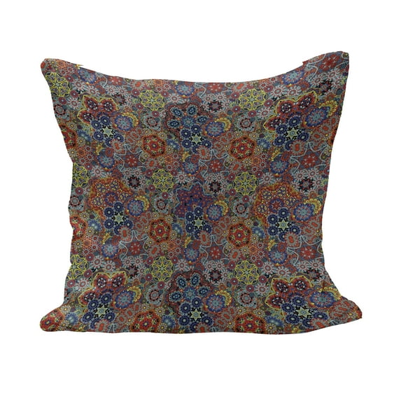 Batik Fluffy Throw Pillow Cushion Cover, Vintage Combined Nested Paisley Motif Oriental Feminine Cultural Eastern Batik Theme, Decorative Square Pillow Case, 16" x 16", Multicolor, by Ambesonne
