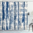 thumbnail image 1 of Batik Shower Curtain, Abstract Stripy Pattern with Grunge Effect Folkloric Rustic Design Print, Fabric Bathroom Set with Hooks, 69W X 70L Inches, Navy Blue and Cream, by Ambesonne, 1 of 3