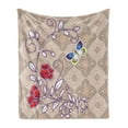 thumbnail image 1 of Batik Soft Flannel Fleece Throw Blanket, Flower Body with Curved Branch and Butterflies on Retro Background Graphic Print, Cozy Plush for Indoor and Outdoor Use, 70" x 90", Multicolor, by Ambesonne, 1 of 5