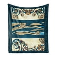 thumbnail image 1 of Batik Soft Flannel Fleece Throw Blanket, Oriental Floral Swirls with Leaves Classic Feminine in Earth Tones, Cozy Plush for Indoor and Outdoor Use, 60" x 80", Petrol Blue Yellow, by Ambesonne, 1 of 5