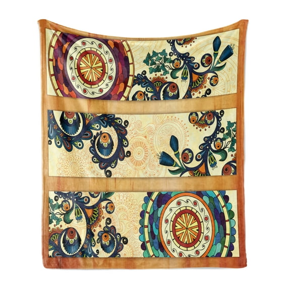 Batik Soft Flannel Fleece Throw Blanket, Oriental Vintage Paisley Pattern Eastern Motifs in Flat Boho Art Design, Cozy Plush for Indoor and Outdoor Use, 60" x 80", Multicolor, by Ambesonne