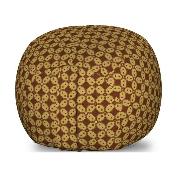 Batik Storage Toy Bag Chair, Abstract Vintage Oval Chain Shapes Malaysian Groovy Hippie Pattern Art, Stuffed Animal Organizer Washable Bag, Small Size, Pale Coffee and Redwood, by Ambesonne