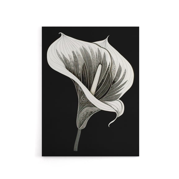 Batik Style Black White Calla Lily Flower Canvas Wall Art Print 12X16"
