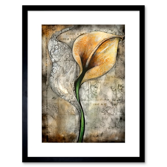 Batik Style Pattern Calla Lily Flower Bloom Artwork Framed Wall Art Print 9X7 Inch