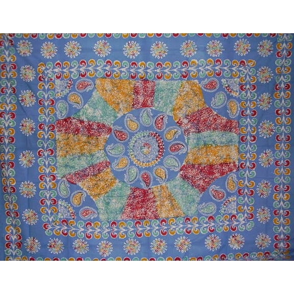 Batik Tapestry Cotton Bedspread 108" x 88" Full-Queen Blue